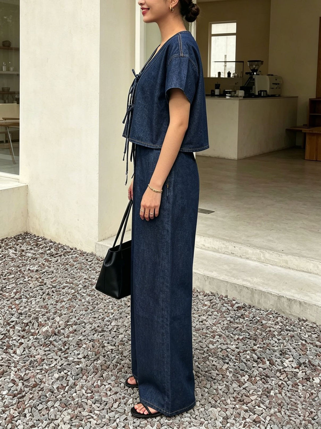 Flutter Sleeve Denim Crop Top and Pants Set - Set - 2