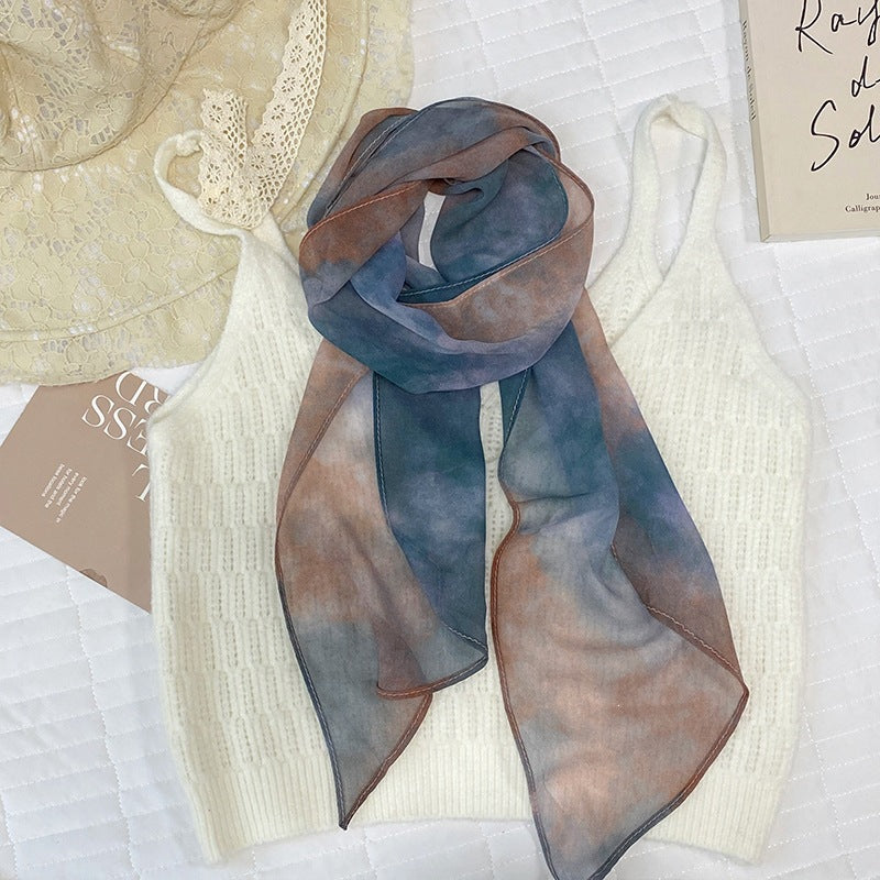 Skinny Vintage Print Scarf With Pointed Ends - C3