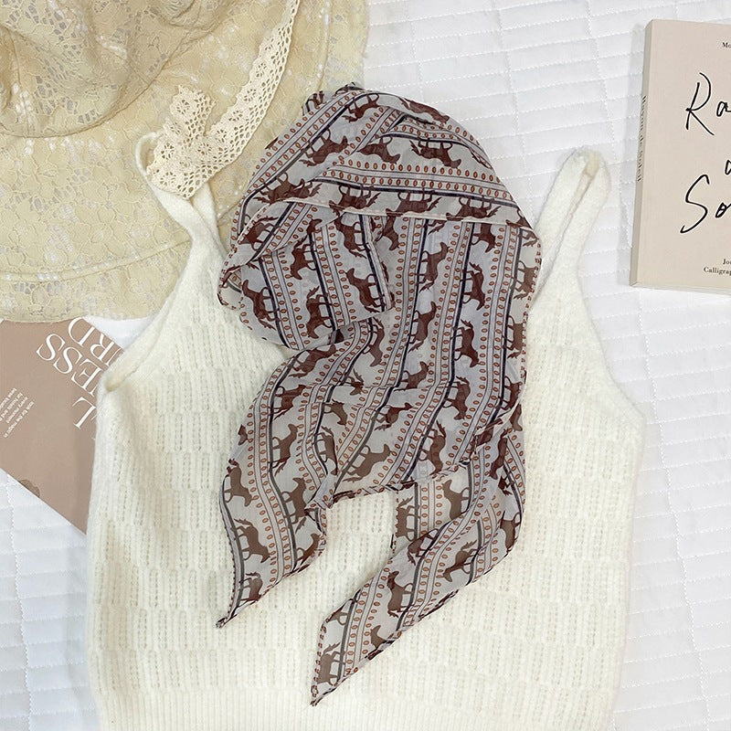 Skinny Vintage Print Scarf With Pointed Ends - C6