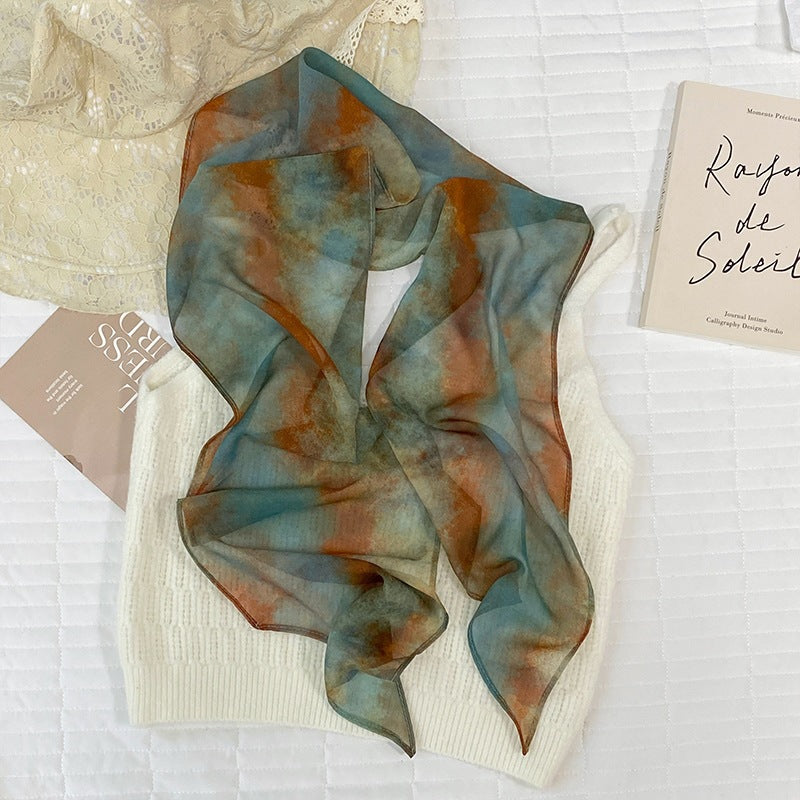 Skinny Vintage Print Scarf With Pointed Ends - C9