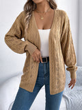 Open Front Pointelle Knit Cardigan - Khaki