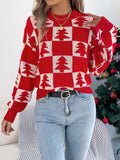 Christmas Tree Check Knit Pullover Sweater - Red