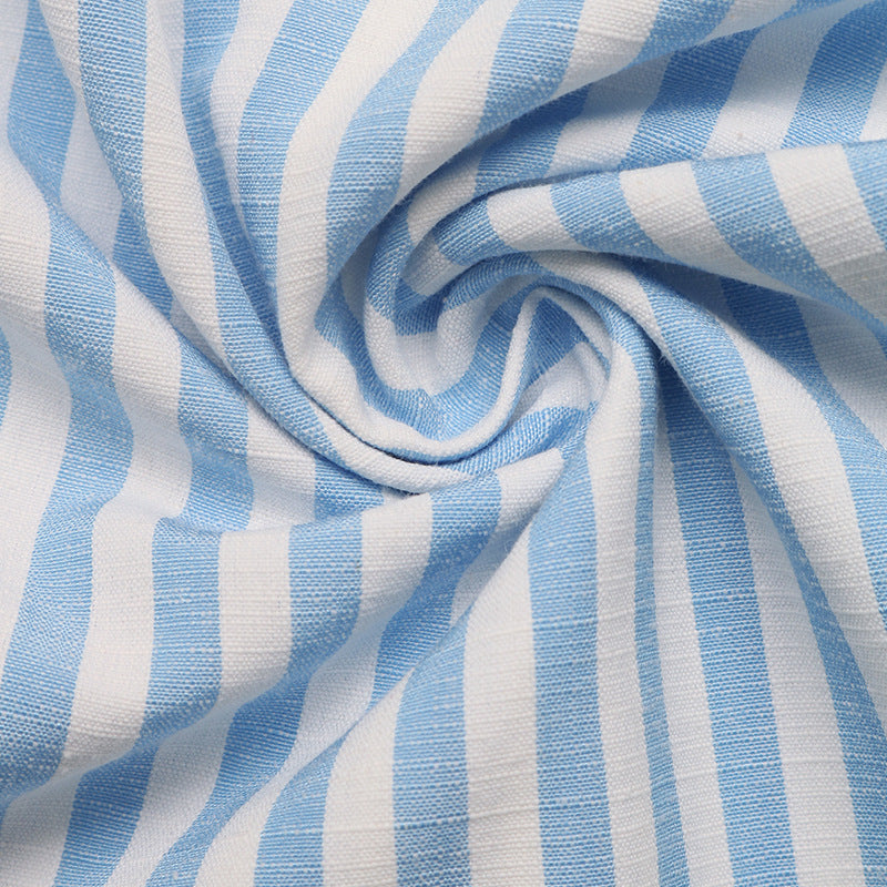 Rickrack Trim Striped Oversized Button Up Shirt - Blue - 5