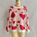 Scattered Heart Fuzzy Knit Sweater - Rosered