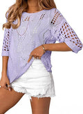 Sheer Pointelle Knit Dolman Sleeve Beach Top - Lavender