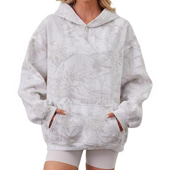 Oversized Tonal Print Fleece Hoodie - Apricot