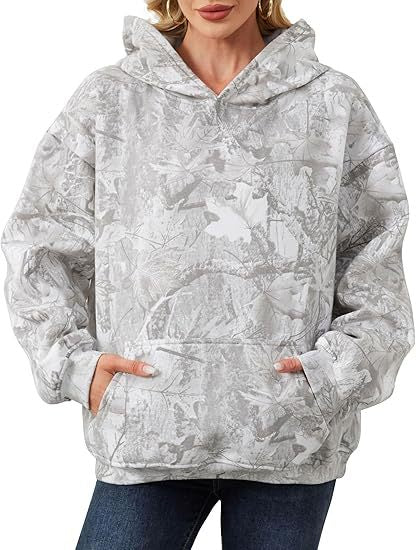 Oversized Tonal Print Fleece Hoodie - Grey