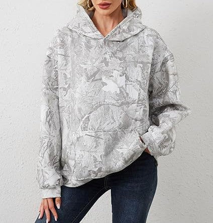 Oversized Tonal Print Fleece Hoodie