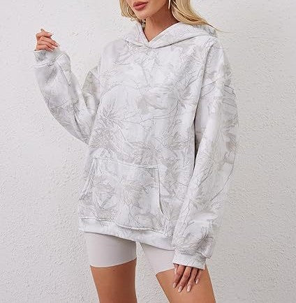 Oversized Tonal Print Fleece Hoodie - view 1
