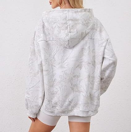 Oversized Tonal Print Fleece Hoodie - view 2