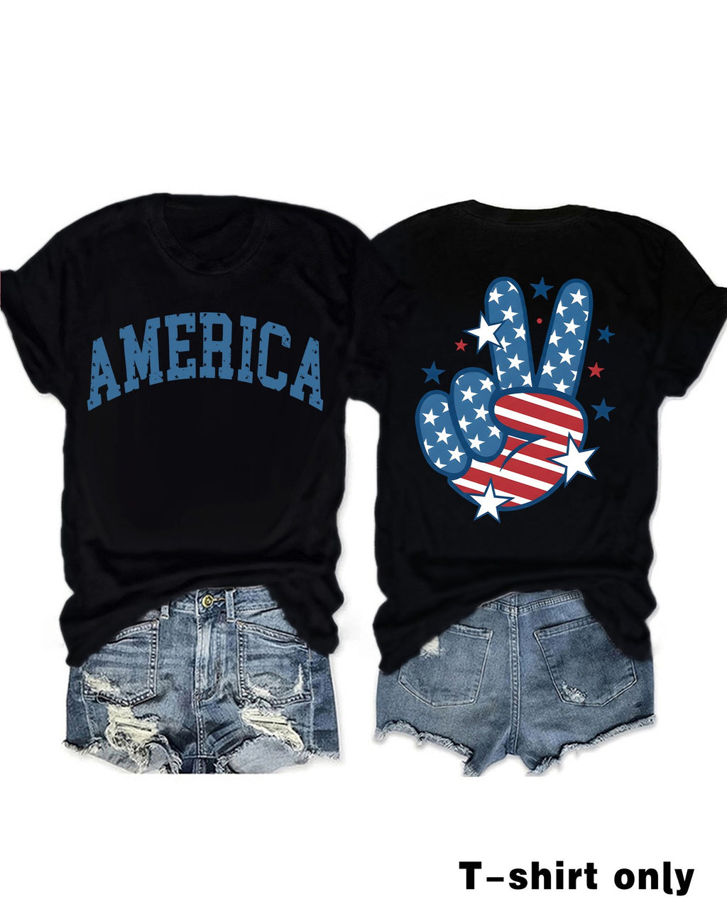 Flag Peace Hand Graphic Crew Neck Tee - Black