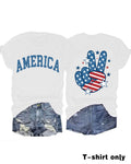Flag Peace Hand Graphic Crew Neck Tee - White