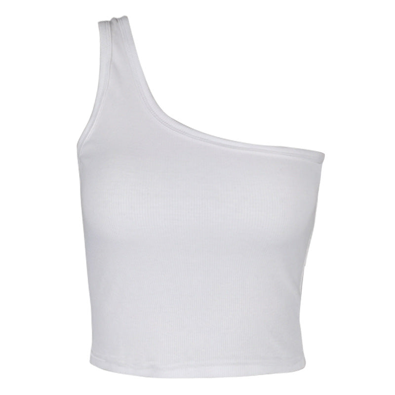 Ribbed One Shoulder Cropped Tank Top - White - 3