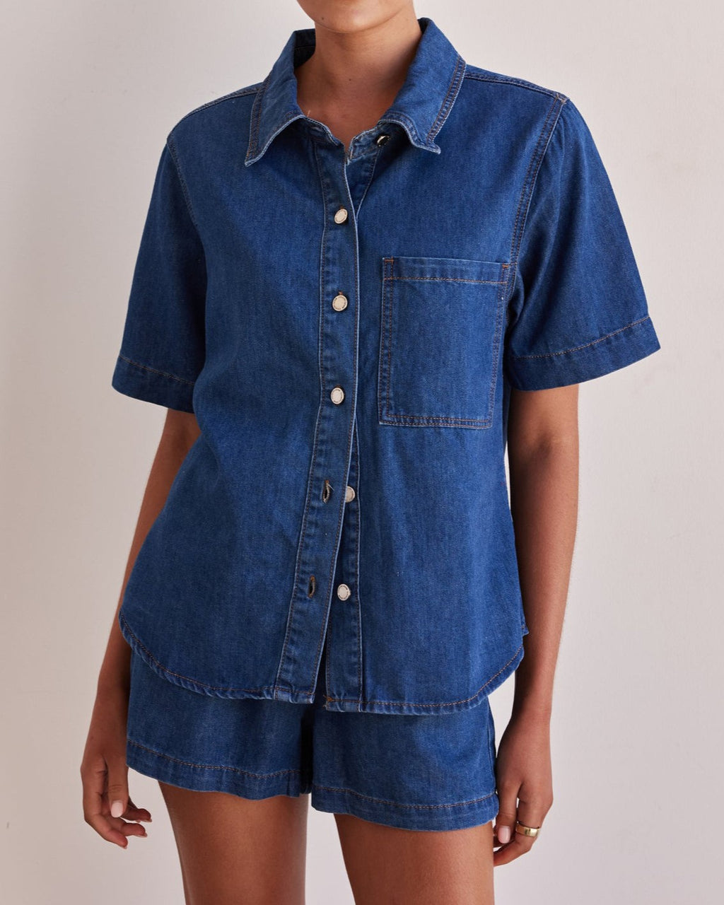 Denim Camp Shirt And Shorts Set - DkBlueSet - 1