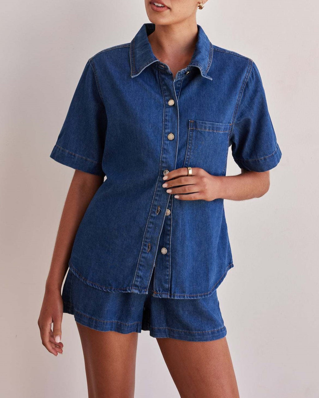 Denim Camp Shirt And Shorts Set - DkBlueSet - 2