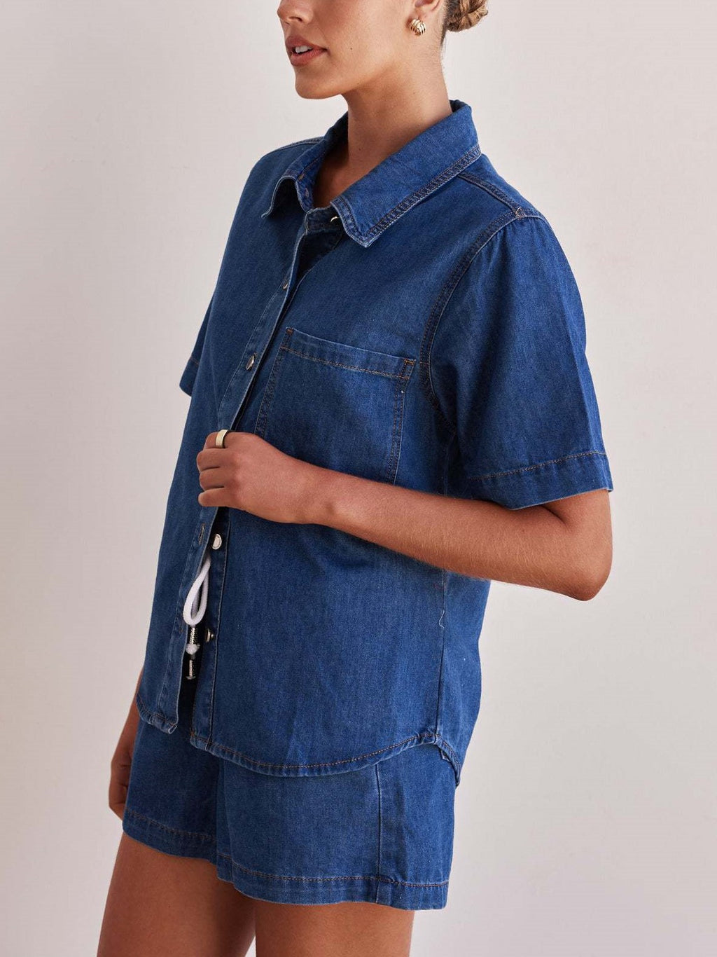 Denim Camp Shirt And Shorts Set - DkBlueSet - 4