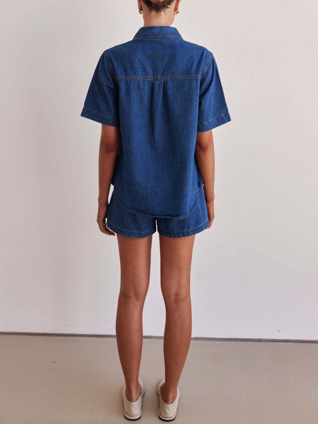 Denim Camp Shirt And Shorts Set - DkBlueSet - 5