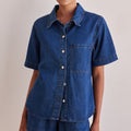 Denim Camp Shirt And Shorts Set - DkBlue_T