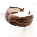 Faux Leather Knotted Wide Headband - Coffee