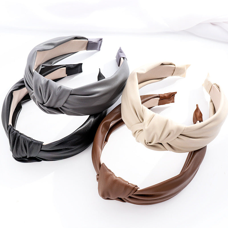 Faux Leather Knotted Wide Headband - view 1