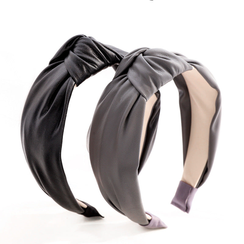 Faux Leather Knotted Wide Headband - view 2