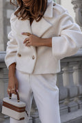 Cropped Double Breasted Notch Lapel Blazer - white