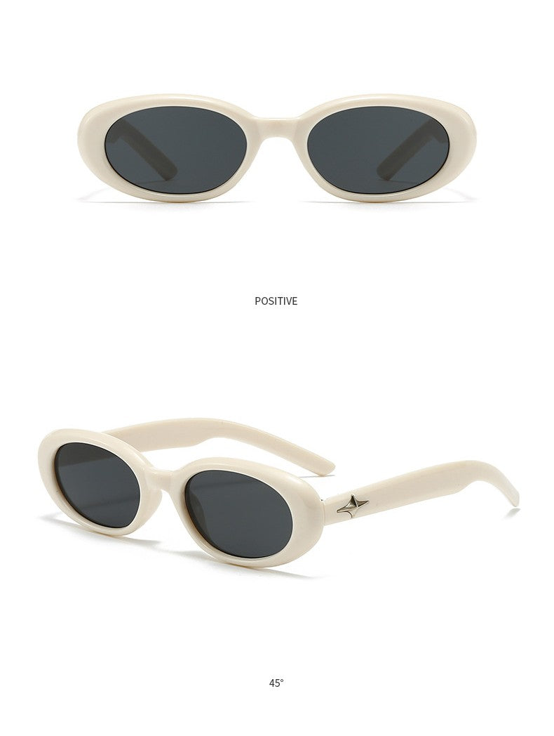 Retro Oval Frame Sunglasses With Star Studs - Color_01