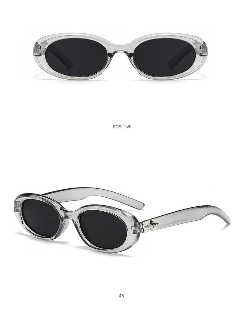 Retro Oval Frame Sunglasses With Star Studs - Color_02