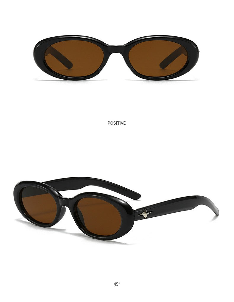 Retro Oval Frame Sunglasses With Star Studs - Color_03