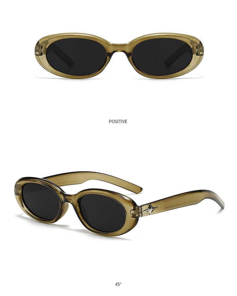 Retro Oval Frame Sunglasses With Star Studs - Color_04