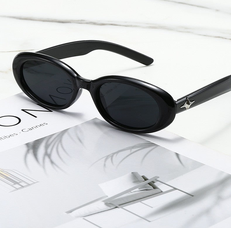 Retro Oval Frame Sunglasses With Star Studs - Color_05