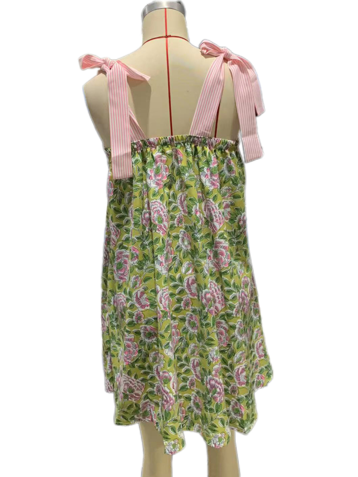 Bow Tie Strap Babydoll Mini Dress - Pink - 10