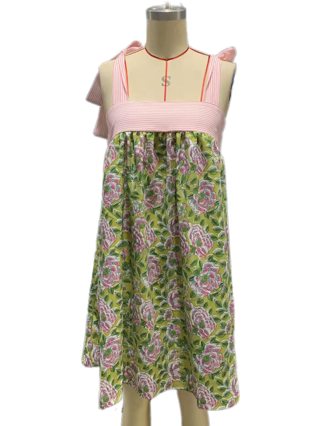 Bow Tie Strap Babydoll Mini Dress - Pink - 8