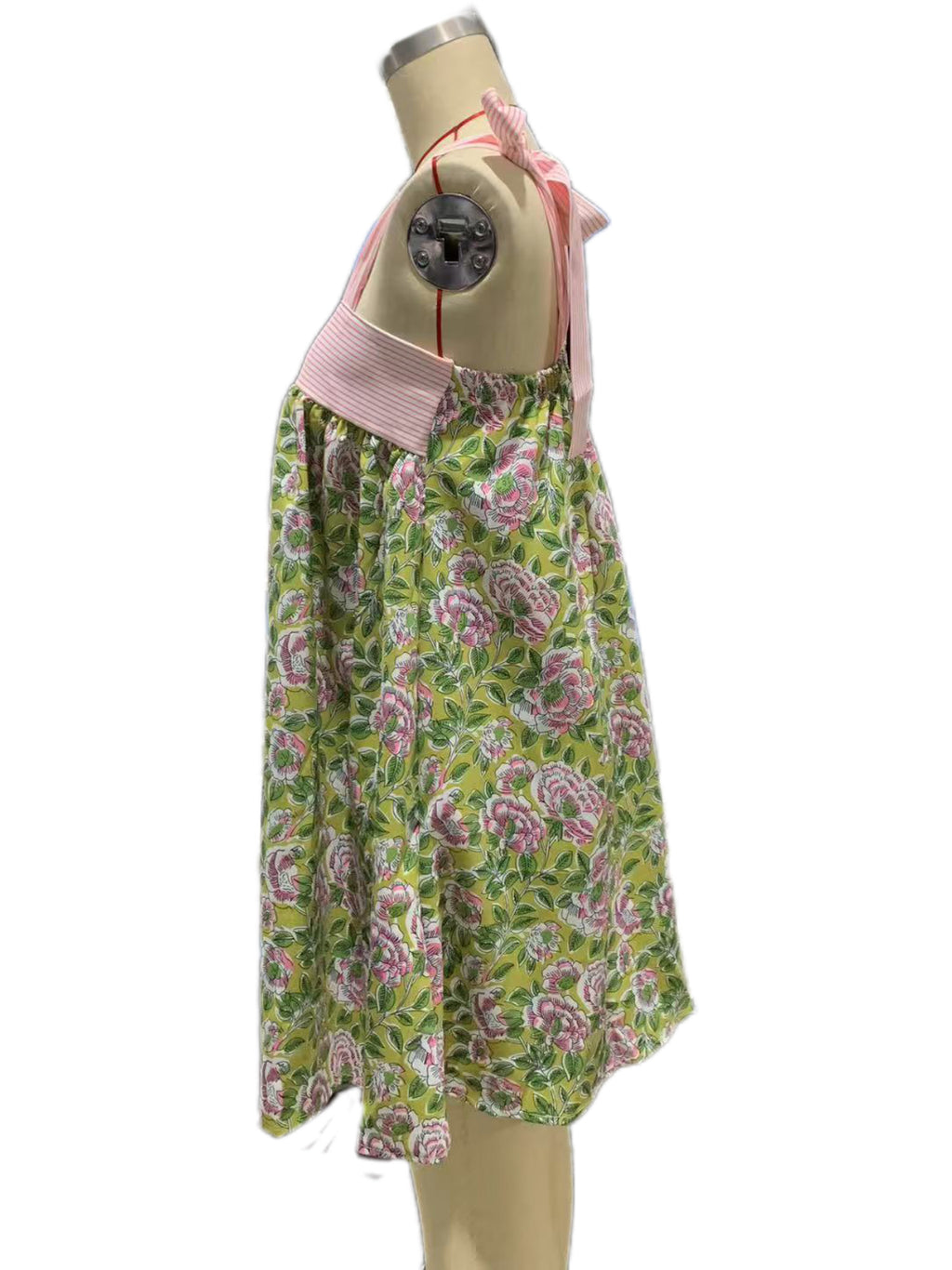 Bow Tie Strap Babydoll Mini Dress - Pink - 9