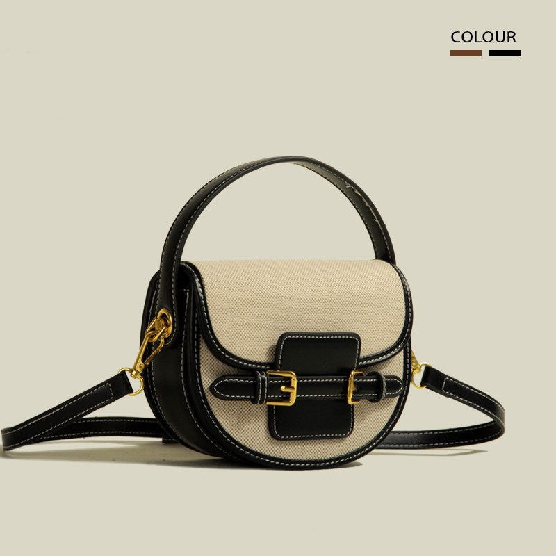Two Tone Half Moon Saddle Crossbody Bag - Black