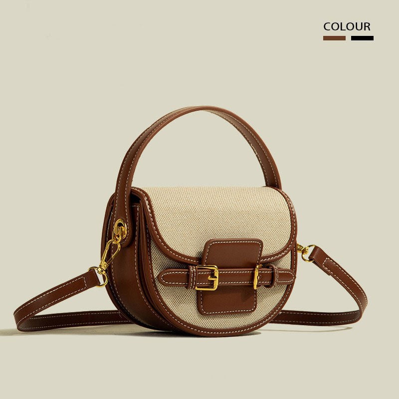 Two Tone Half Moon Saddle Crossbody Bag - Brown