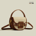 Two Tone Half Moon Saddle Crossbody Bag - Brown