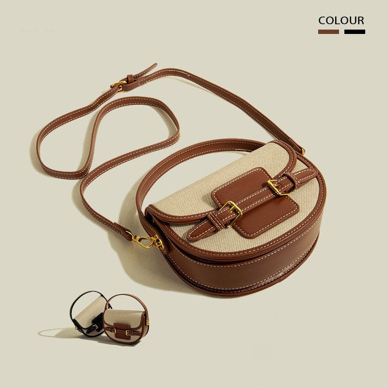 Two Tone Half Moon Saddle Crossbody Bag