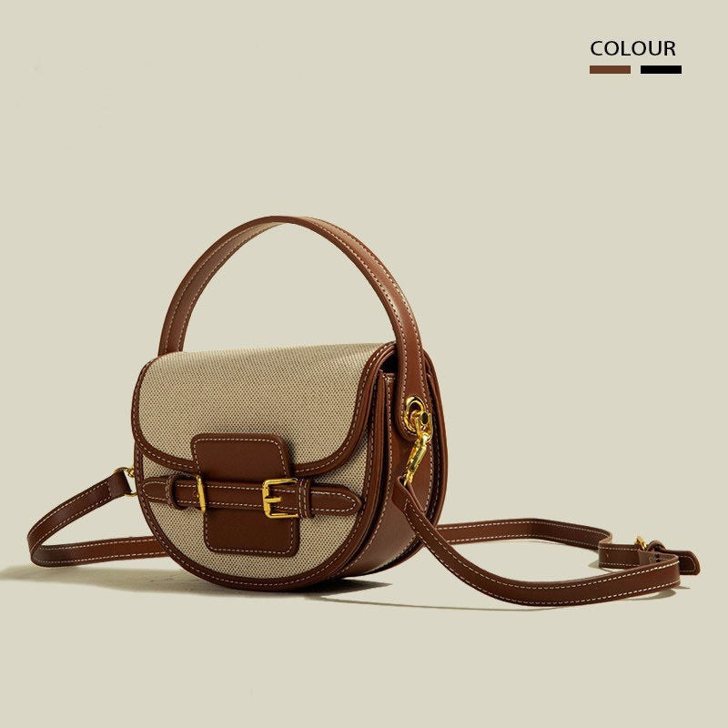 Two Tone Half Moon Saddle Crossbody Bag