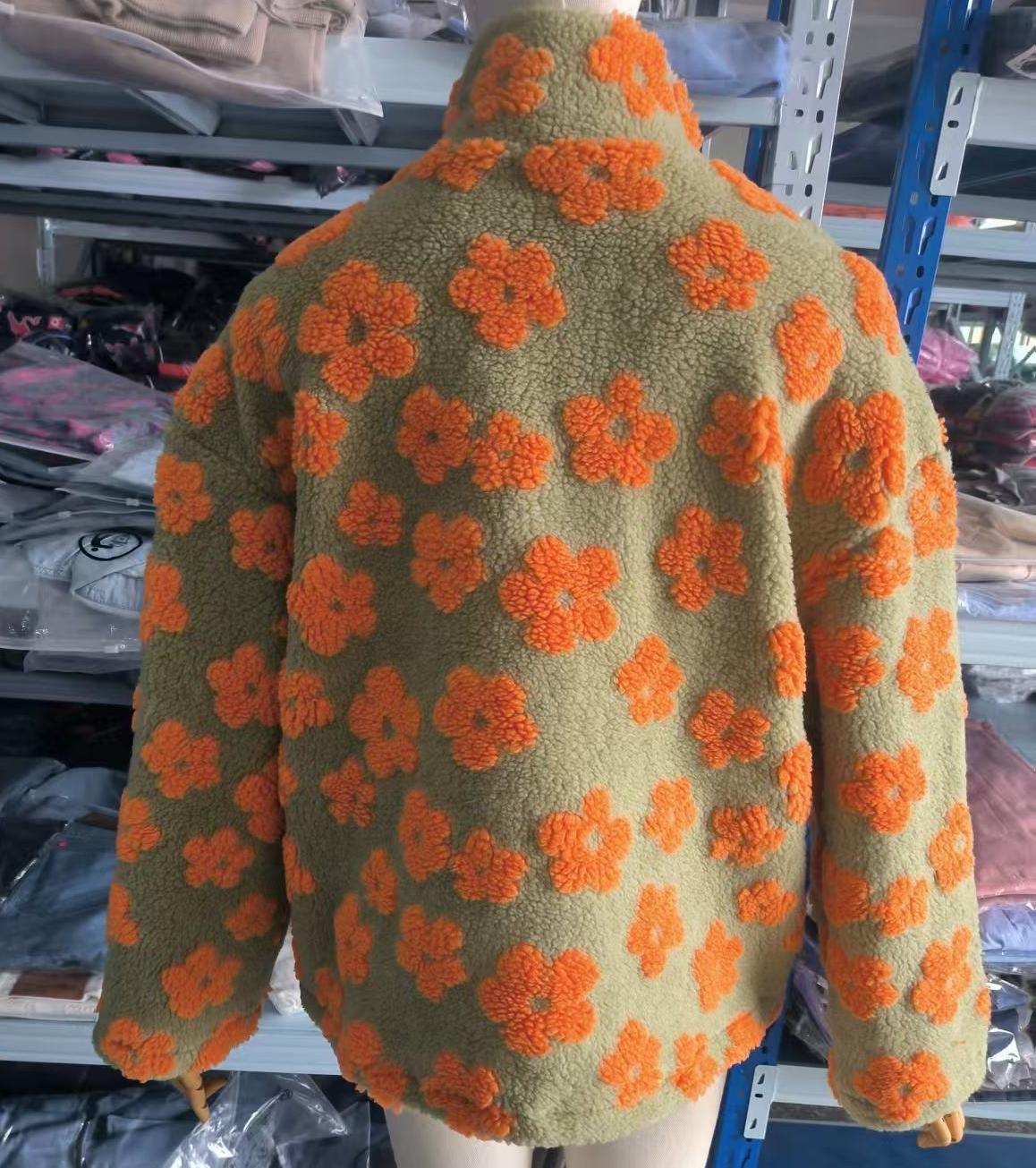 Daisy Print Sherpa Quarter Zip Sweatshirt - Orange - 2