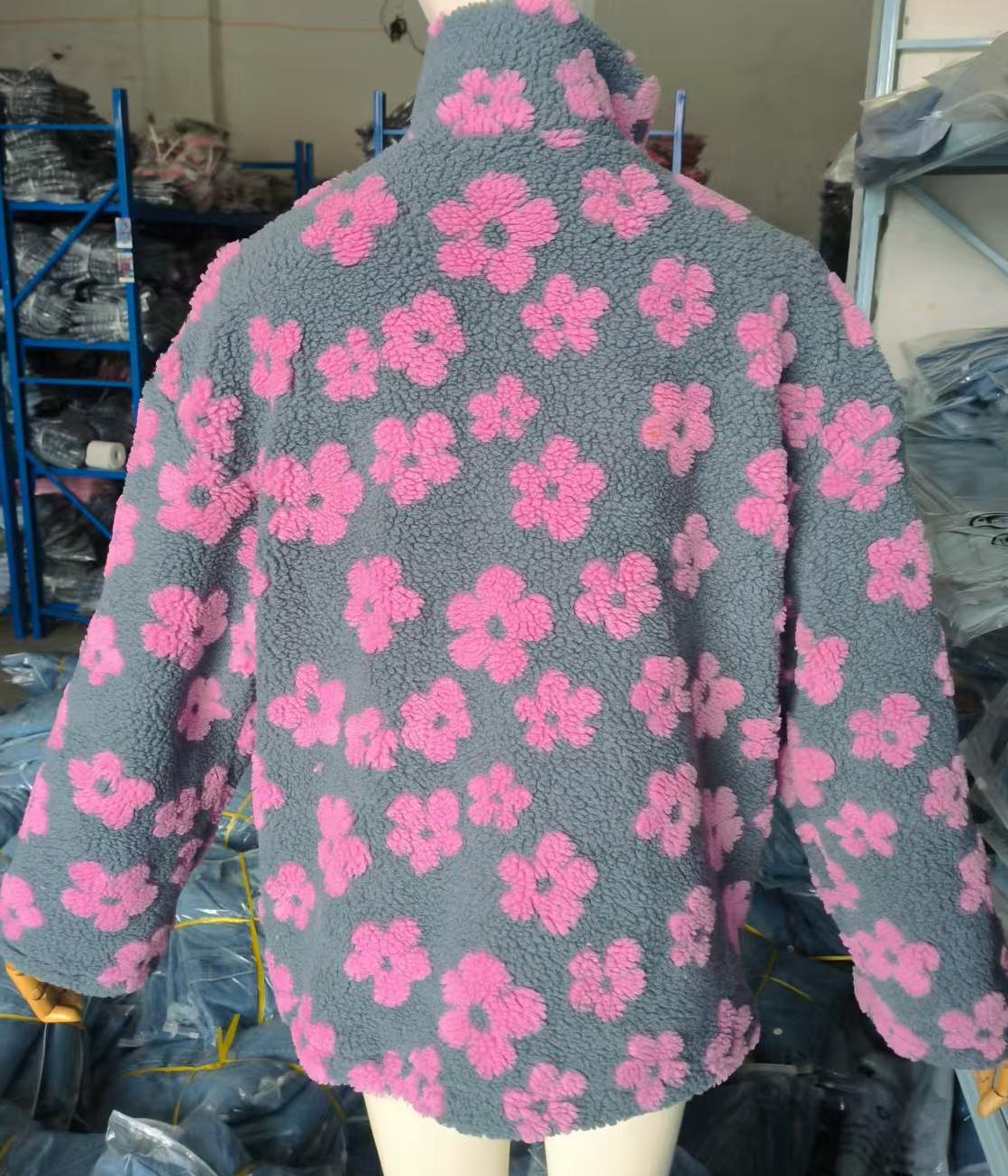 Daisy Print Sherpa Quarter Zip Sweatshirt - Pink - 2