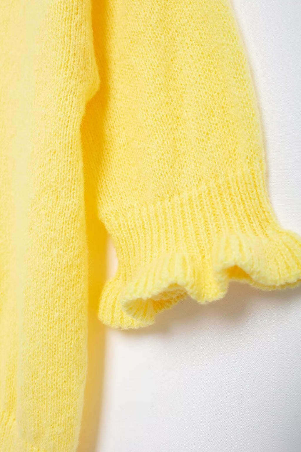 Bow Tie Front Ruffle Cuff Knit Cardigan - Yellow - 4