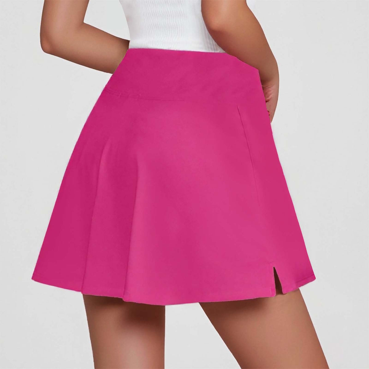High Waist Tennis Skort With Side Slit - Rose_red - 2