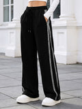 Side Stripe Wide Leg Lounge Sweatpants - Black