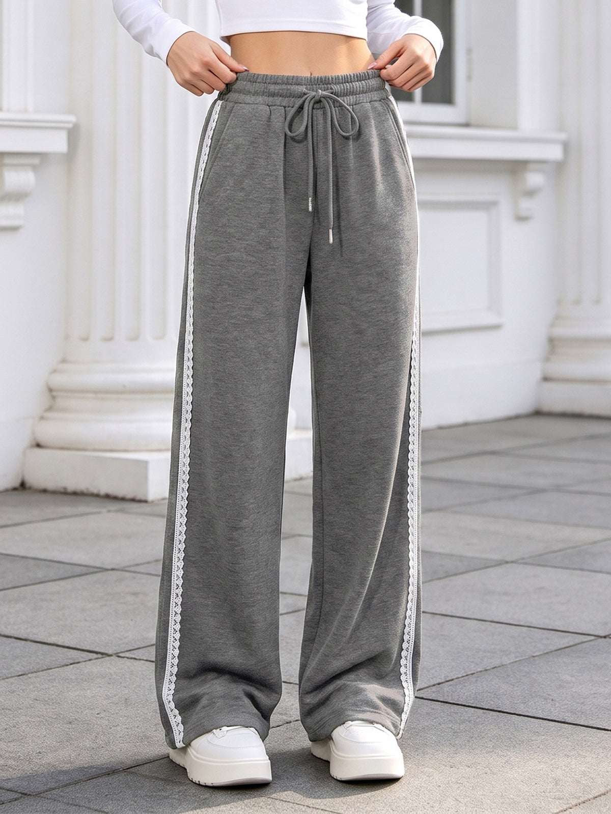 Side Stripe Wide Leg Lounge Sweatpants - DarkGrey - 2