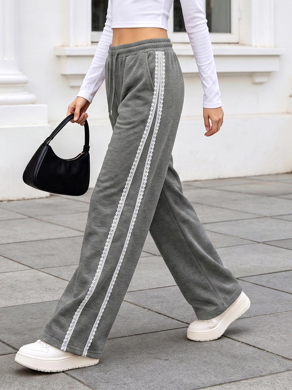 Side Stripe Wide Leg Lounge Sweatpants - DarkGrey - 3