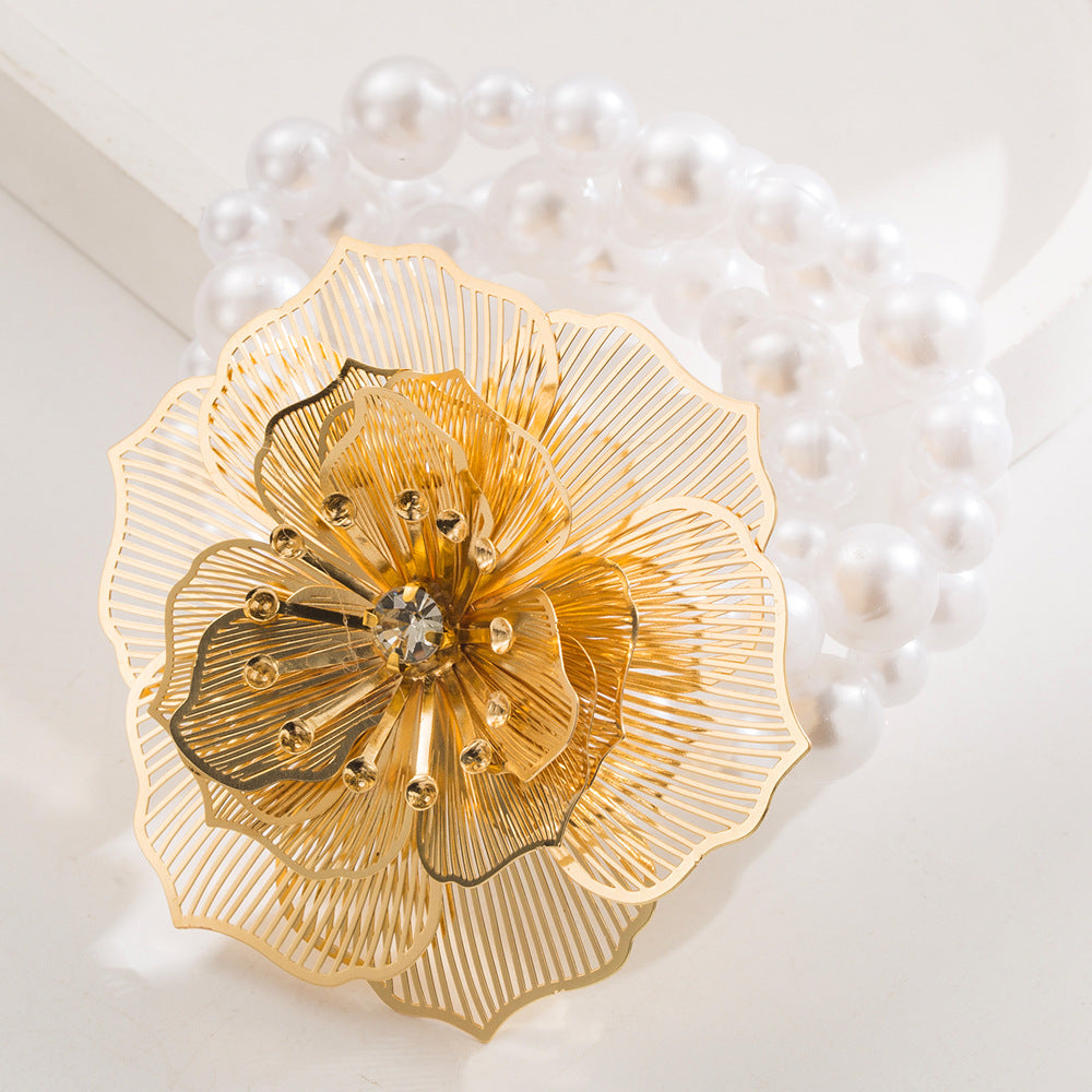 Pearl Strand Mesh Camellia Jewelry Set - G-Bracelet
