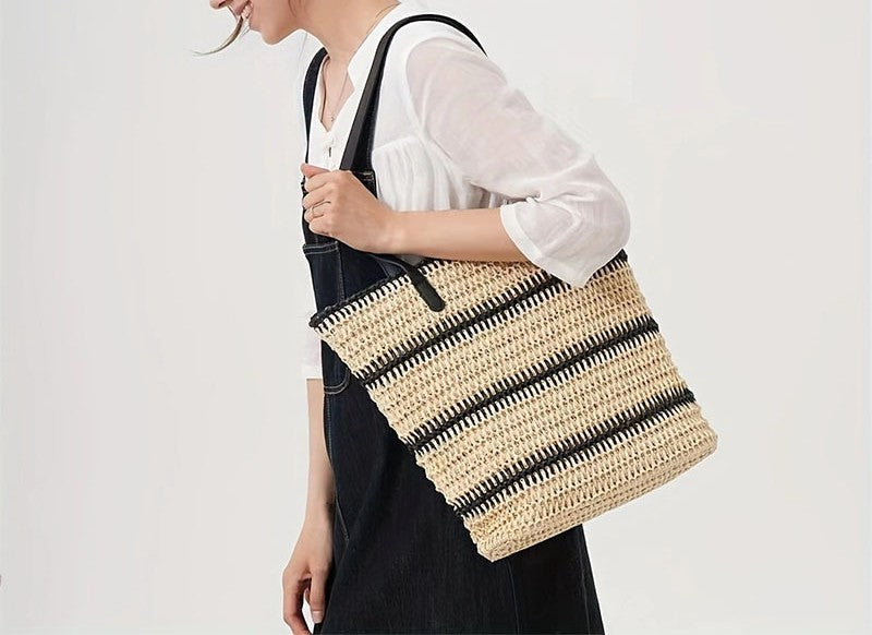 Striped Straw Beach Shoulder Bag - view 2