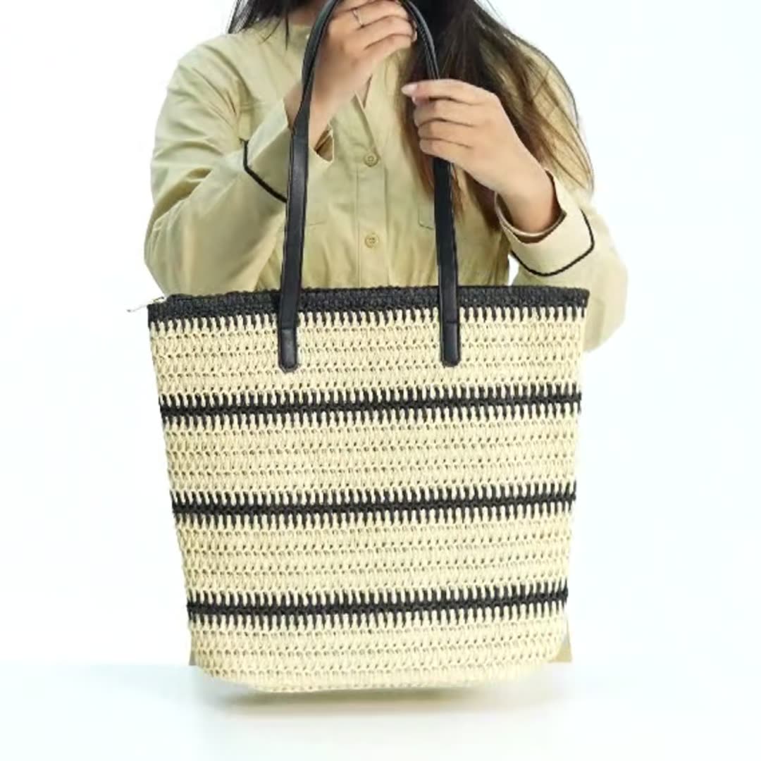 Striped Straw Beach Shoulder Bag - view 3