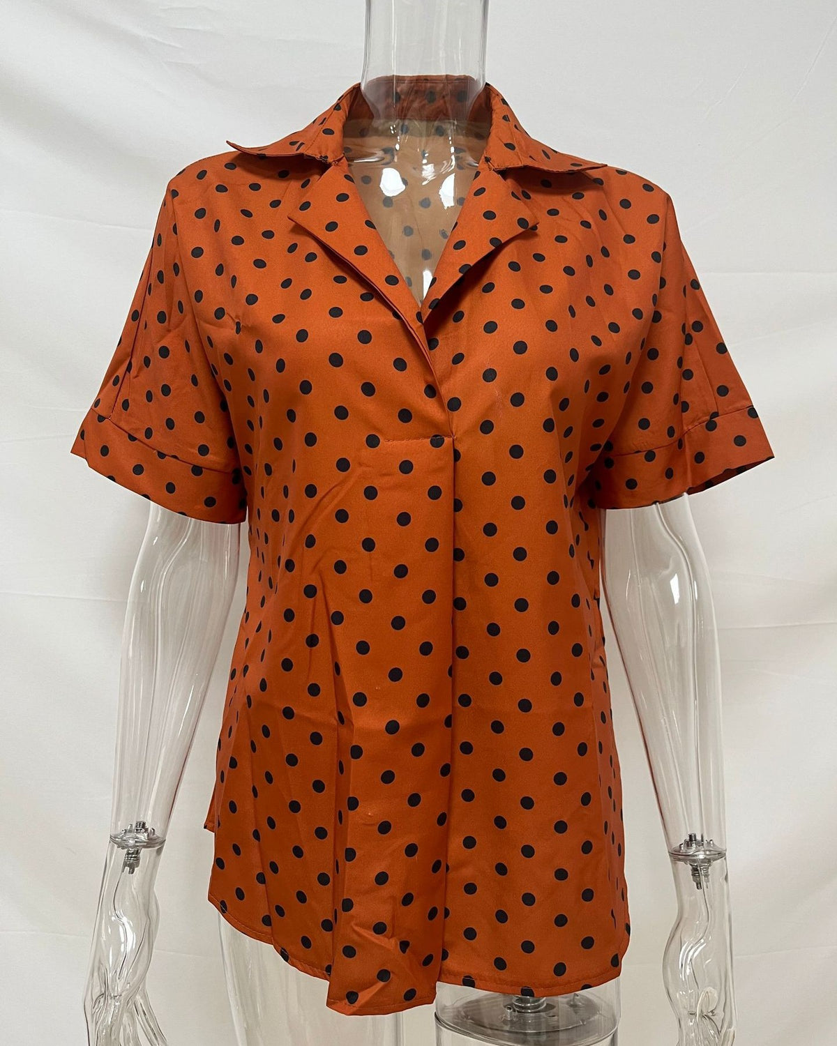 Printed Notch Collar Short Sleeve Popover Shirt - Brown